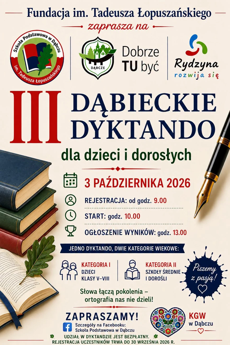 Trzecia edycja Dąbieckiego Dyktanda – zapisy trwają