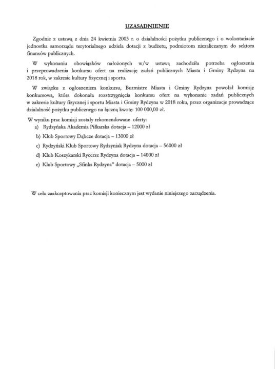 Kluby sportowe dostaną pieniądze z UMiG Rydzyna