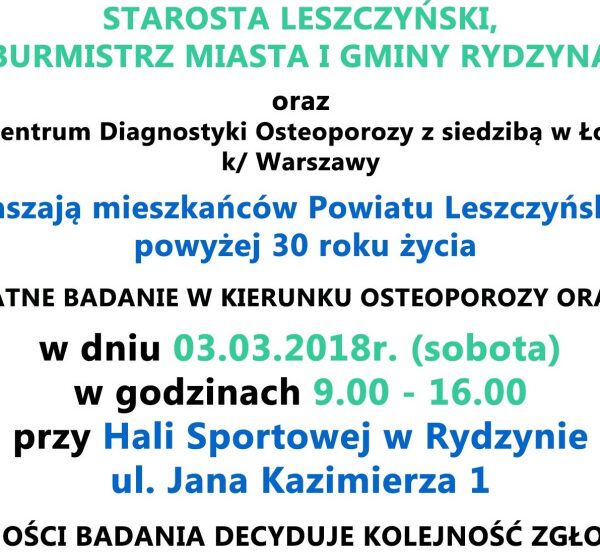  Bezpłatne badania w kierunku osteoporozy oraz słuchu w Rydzynie