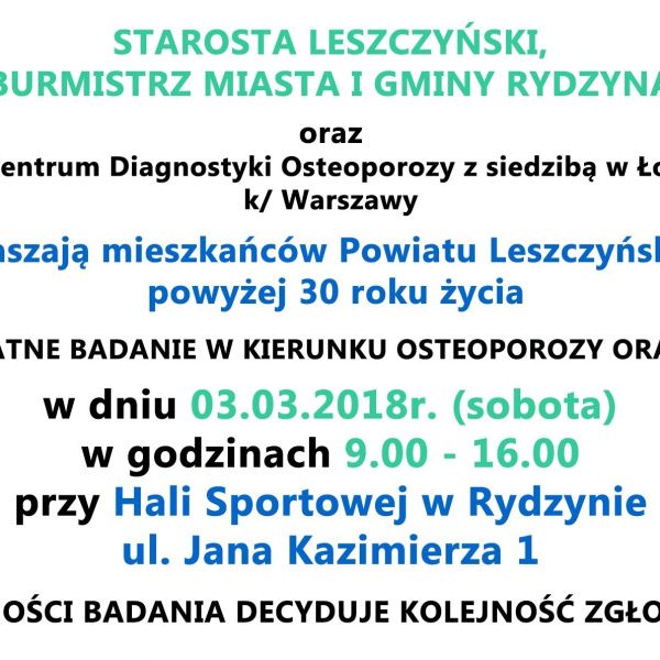 Bezpłatne badania w kierunku osteoporozy oraz słuchu w Rydzynie