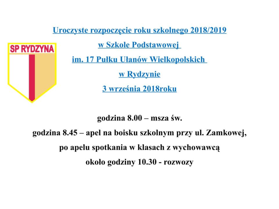 Rozpoczęcie roku szkolnego w SP w Rydzynie