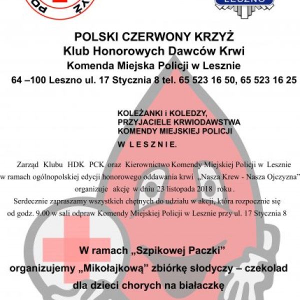 ZAPROSZENIE NA MIKOŁAJKOWĄ ZBIÓRKĘ KRWI i… SŁODYCZY