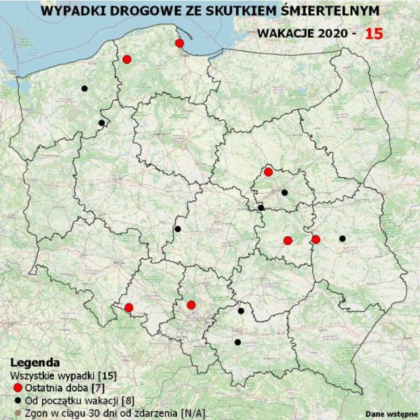 Policyjna Mapa Wypadków Drogowych ze Skutkiem Śmiertelnym – Wakacje 2020