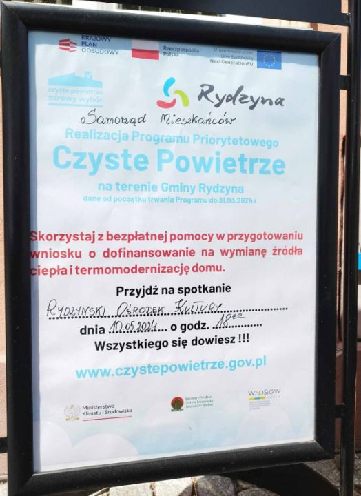 Spotkania informacyjne w gminie Rydzyna – „Czyste Powietrze”