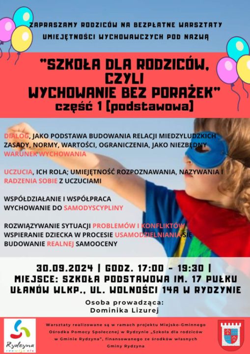 Bezpłatne warsztaty „Szkoła dla rodziców” w gminie Rydzyna