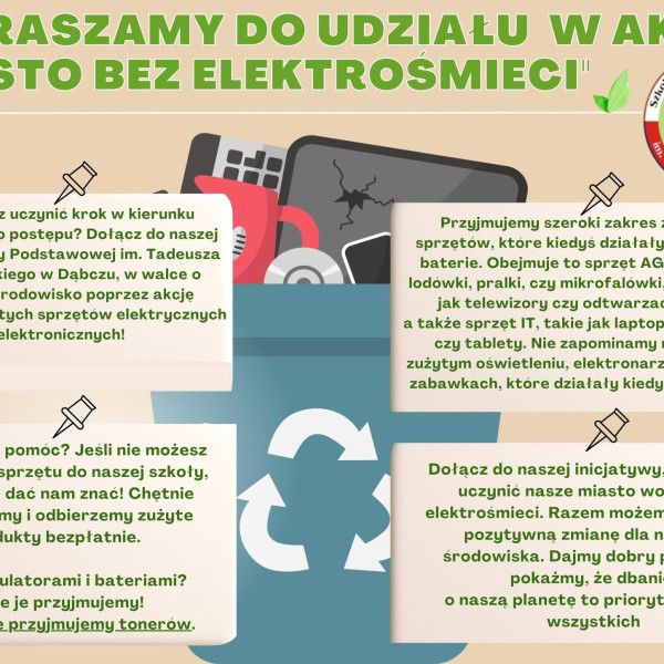 Akcja 'Miasto bez Elektrośmieci’ w Szkole Podstawowej w Dąbczu – Zbiórka Zużytego
