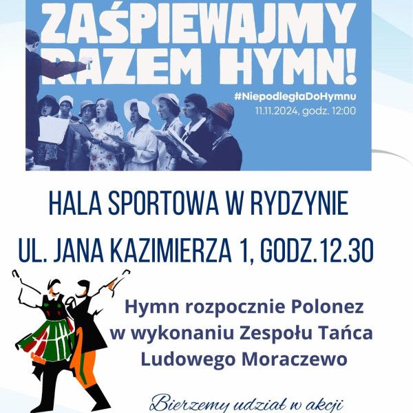 Wspólne śpiewanie hymnu w Rydzynie z okazji Święta Niepodległości
