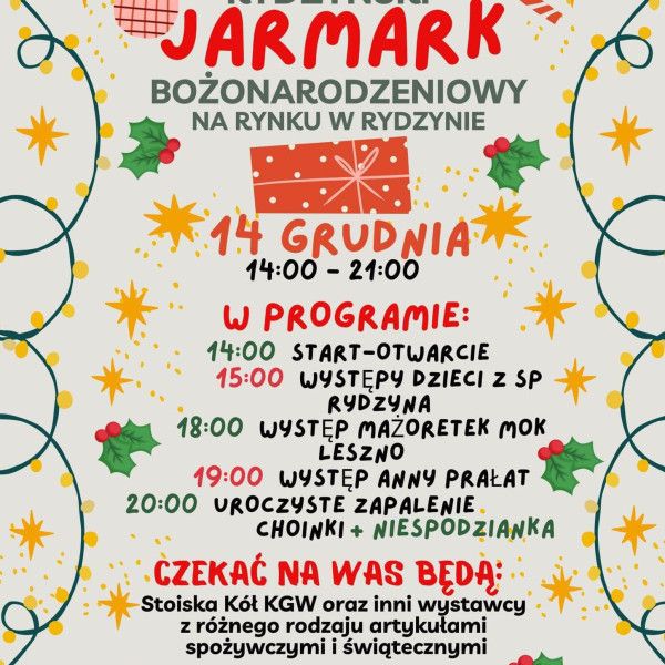 Rydzyński Jarmark Bożonarodzeniowy – zapraszamy 14 grudnia!