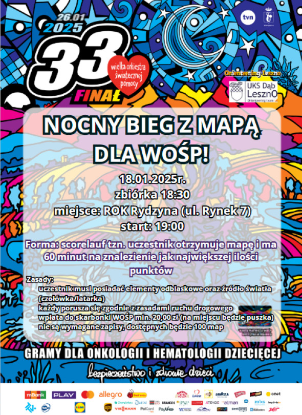 Nocny Bieg z Mapą dla WOŚP – Rydzyna zaprasza na wyjątkowe wydarzenie!